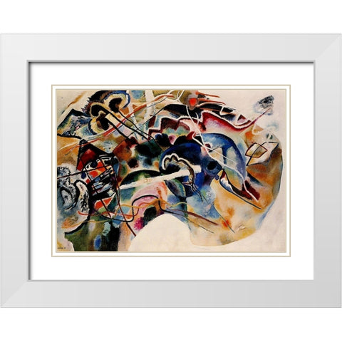 Painting with White Border 1913 White Modern Wood Framed Art Print with Double Matting by Kandinsky, Wassily
