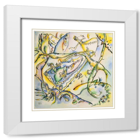 Picnic 1916 White Modern Wood Framed Art Print with Double Matting by Kandinsky, Wassily