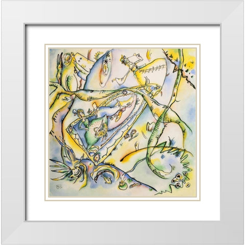 Picnic 1916 White Modern Wood Framed Art Print with Double Matting by Kandinsky, Wassily