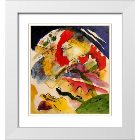 White Lines 1913 White Modern Wood Framed Art Print with Double Matting by Kandinsky, Wassily