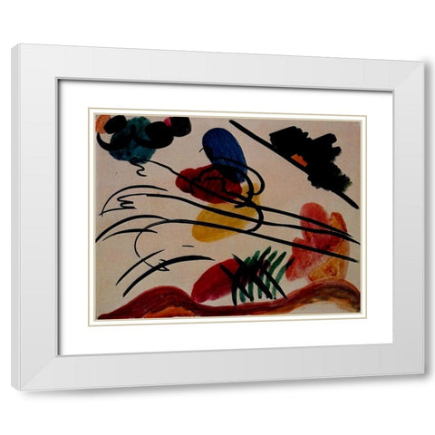 With Three Riders 1911 White Modern Wood Framed Art Print with Double Matting by Kandinsky, Wassily