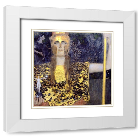 Pallas Athena White Modern Wood Framed Art Print with Double Matting by Klimt, Gustav
