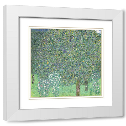 Rosebushes under the Trees White Modern Wood Framed Art Print with Double Matting by Klimt, Gustav