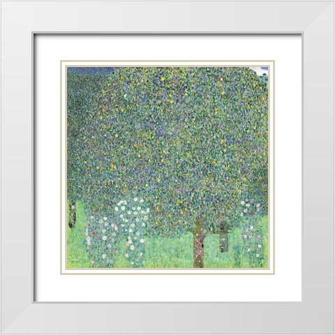 Rosebushes under the Trees White Modern Wood Framed Art Print with Double Matting by Klimt, Gustav