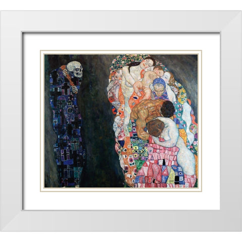 Death and Life White Modern Wood Framed Art Print with Double Matting by Klimt, Gustav