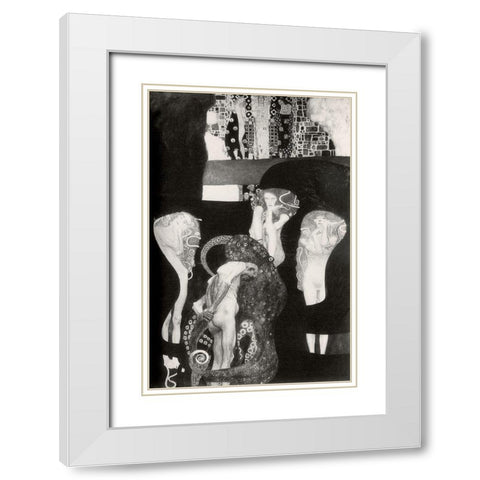 Jurisprudence White Modern Wood Framed Art Print with Double Matting by Klimt, Gustav