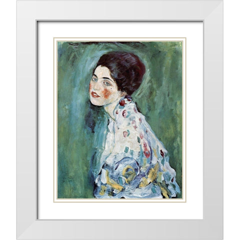 Portrait of a Lady White Modern Wood Framed Art Print with Double Matting by Klimt, Gustav