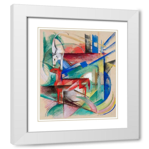 Landscape with Animals White Modern Wood Framed Art Print with Double Matting by Marc, Franz