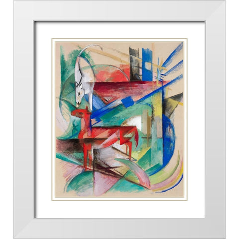 Landscape with Animals White Modern Wood Framed Art Print with Double Matting by Marc, Franz