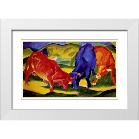 Cows White Modern Wood Framed Art Print with Double Matting by Marc, Franz