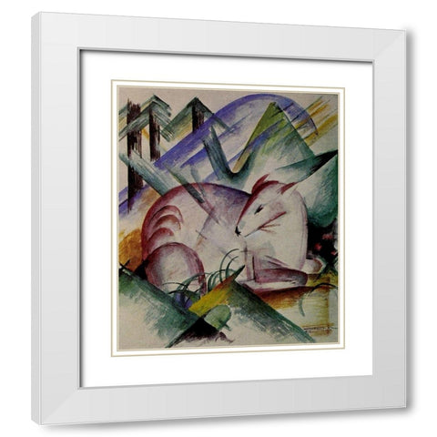 Red Deer White Modern Wood Framed Art Print with Double Matting by Marc, Franz