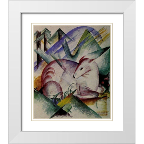 Red Deer White Modern Wood Framed Art Print with Double Matting by Marc, Franz