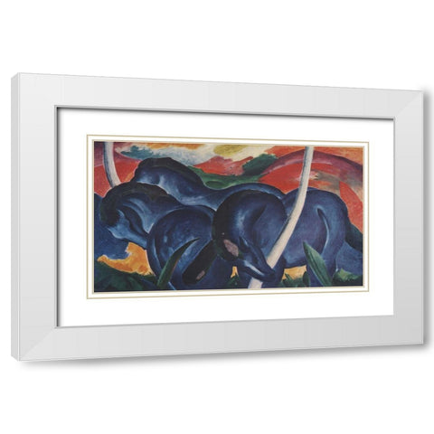 The Blue Horses White Modern Wood Framed Art Print with Double Matting by Marc, Franz