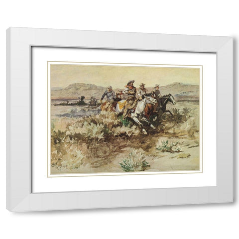 The Posse White Modern Wood Framed Art Print with Double Matting by Russell, Charles Marion