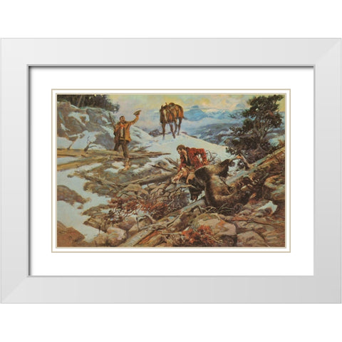 The Price of His Hide White Modern Wood Framed Art Print with Double Matting by Russell, Charles Marion