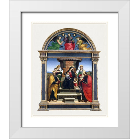 Madonna and Child Enthroned with Saints White Modern Wood Framed Art Print with Double Matting by Raphael