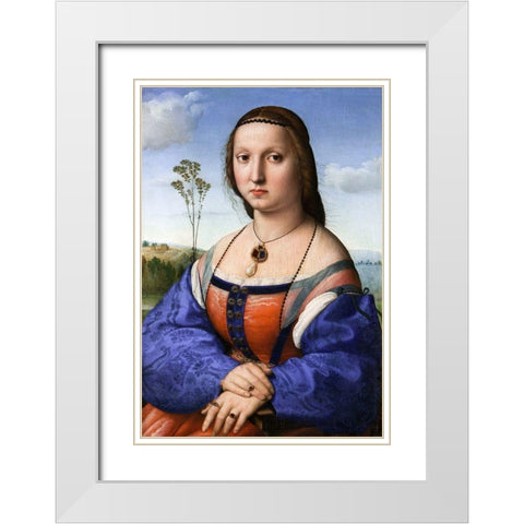 Portrait of Maddalena Strozzi Doni White Modern Wood Framed Art Print with Double Matting by Raphael