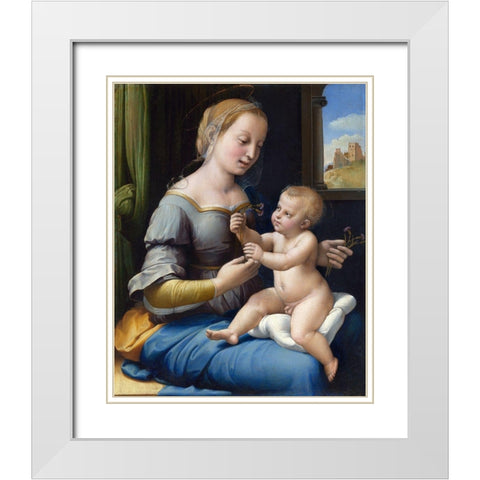 The Madonna of the Pinks White Modern Wood Framed Art Print with Double Matting by Raphael