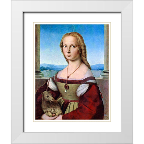 Young Woman with Unicorn White Modern Wood Framed Art Print with Double Matting by Raphael