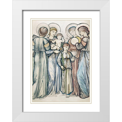 Angels and Children White Modern Wood Framed Art Print with Double Matting by Burne–Jones, Edward