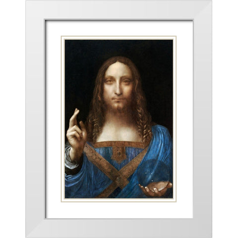 Salvator Mundi White Modern Wood Framed Art Print with Double Matting by da Vinci, Leonardo