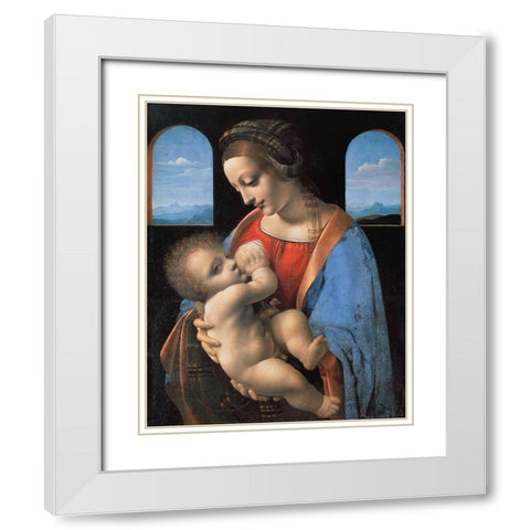 Madonna Litta White Modern Wood Framed Art Print with Double Matting by da Vinci, Leonardo