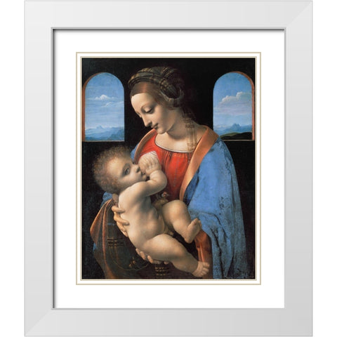 Madonna Litta White Modern Wood Framed Art Print with Double Matting by da Vinci, Leonardo