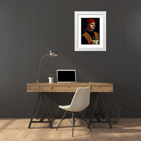 The Portrait of a Musician White Modern Wood Framed Art Print with Double Matting by da Vinci, Leonardo