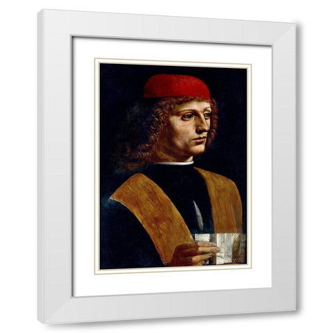 The Portrait of a Musician White Modern Wood Framed Art Print with Double Matting by da Vinci, Leonardo