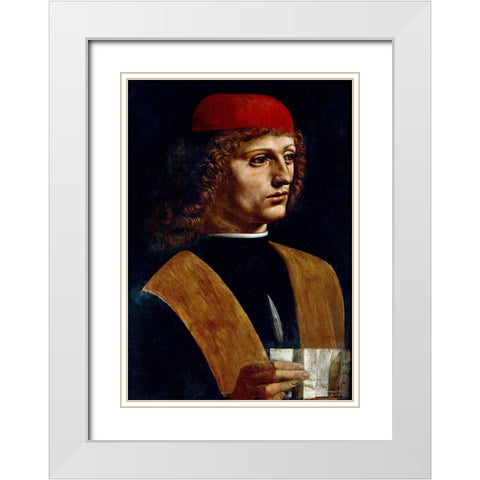 The Portrait of a Musician White Modern Wood Framed Art Print with Double Matting by da Vinci, Leonardo