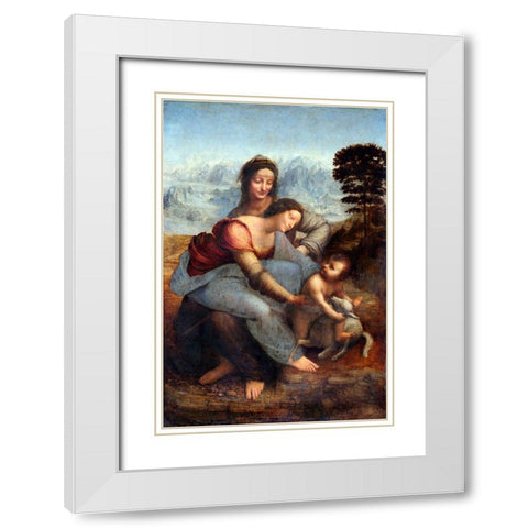 The Virgin and Child with Saint Anne White Modern Wood Framed Art Print with Double Matting by da Vinci, Leonardo