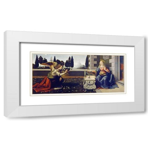 The Annunciation White Modern Wood Framed Art Print with Double Matting by da Vinci, Leonardo