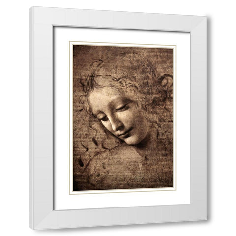 La Scapigliata White Modern Wood Framed Art Print with Double Matting by da Vinci, Leonardo