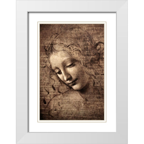 La Scapigliata White Modern Wood Framed Art Print with Double Matting by da Vinci, Leonardo