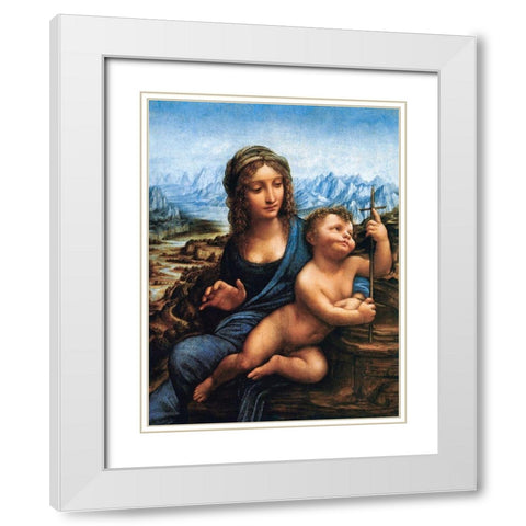 Madonna of the Yarnwinder White Modern Wood Framed Art Print with Double Matting by da Vinci, Leonardo