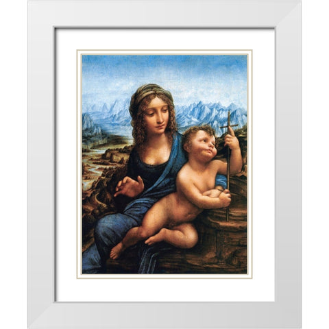 Madonna of the Yarnwinder White Modern Wood Framed Art Print with Double Matting by da Vinci, Leonardo