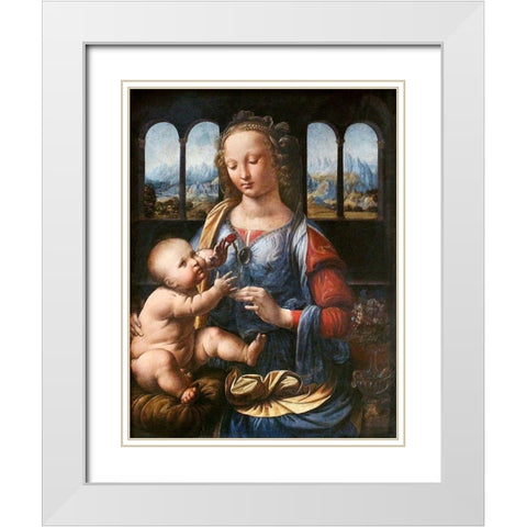Madonna of the Carnation White Modern Wood Framed Art Print with Double Matting by da Vinci, Leonardo