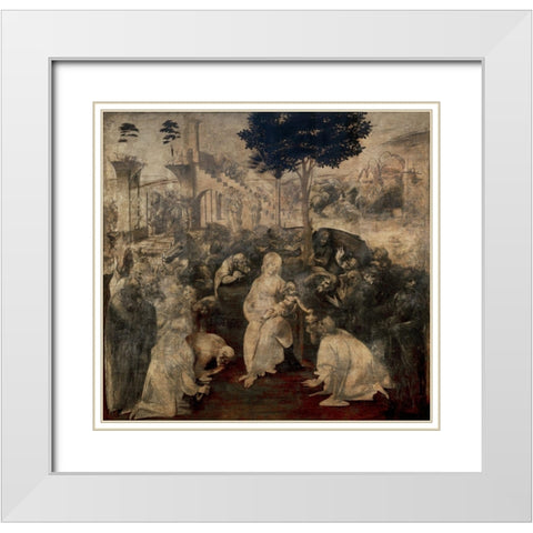 Adoration of the Magi White Modern Wood Framed Art Print with Double Matting by da Vinci, Leonardo