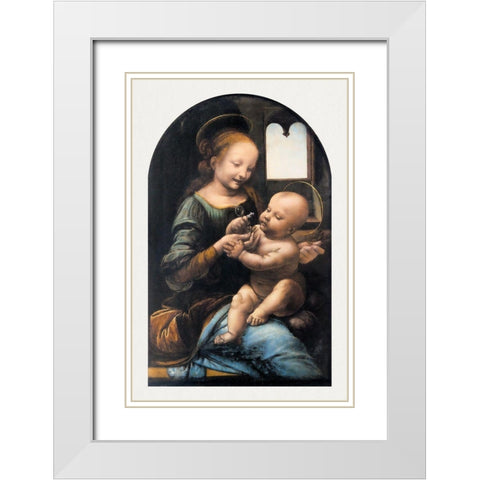 Benois Madonna White Modern Wood Framed Art Print with Double Matting by da Vinci, Leonardo