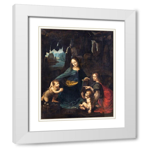 The Virgin of the Rocks White Modern Wood Framed Art Print with Double Matting by da Vinci, Leonardo