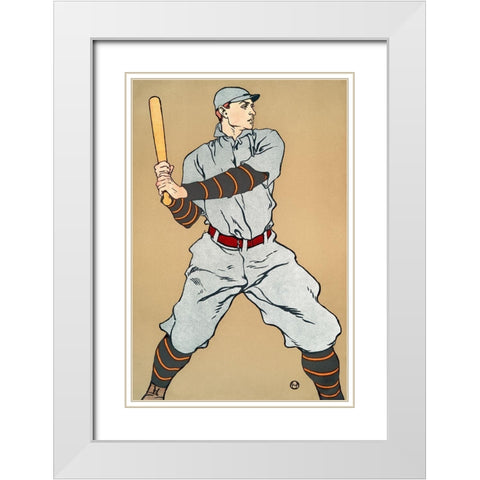 Vintage Drawing of a baseball player holding a bat White Modern Wood Framed Art Print with Double Matting by Penfield, Edward