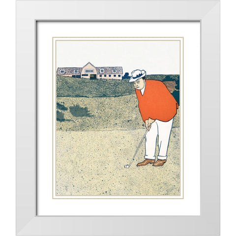 Man Playing Golf White Modern Wood Framed Art Print with Double Matting by Penfield, Edward