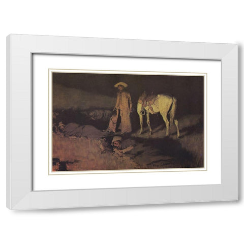 In From the Night Herd White Modern Wood Framed Art Print with Double Matting by Remington, Frederic