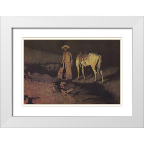 In From the Night Herd White Modern Wood Framed Art Print with Double Matting by Remington, Frederic