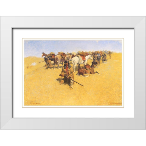 Old Time Plains Fight White Modern Wood Framed Art Print with Double Matting by Remington, Frederic