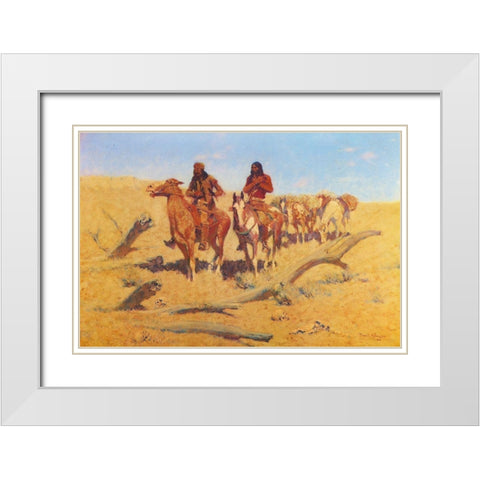 The Discovery White Modern Wood Framed Art Print with Double Matting by Remington, Frederic
