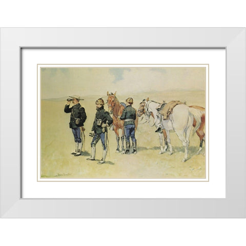 The Scouts White Modern Wood Framed Art Print with Double Matting by Remington, Frederic