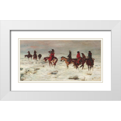 Lost in Snowstorm We are Friends White Modern Wood Framed Art Print with Double Matting by Russell, Charles Marion