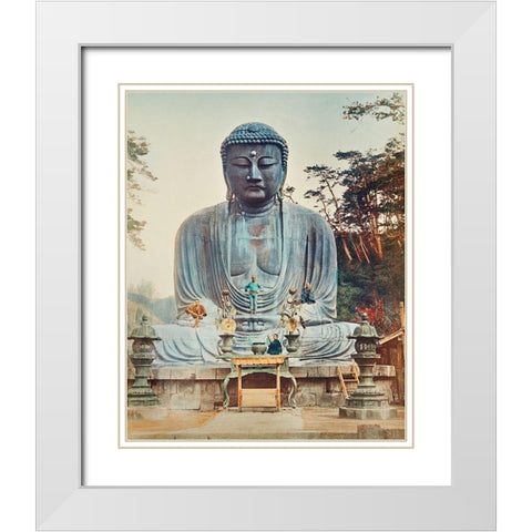 The Bronze Buddha at Kamakura White Modern Wood Framed Art Print with Double Matting by Kazumasa, Ogawa