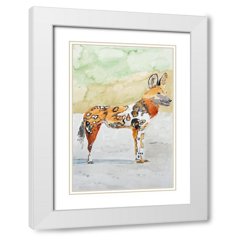 African Wild Dog White Modern Wood Framed Art Print with Double Matting by Derr, Wynn